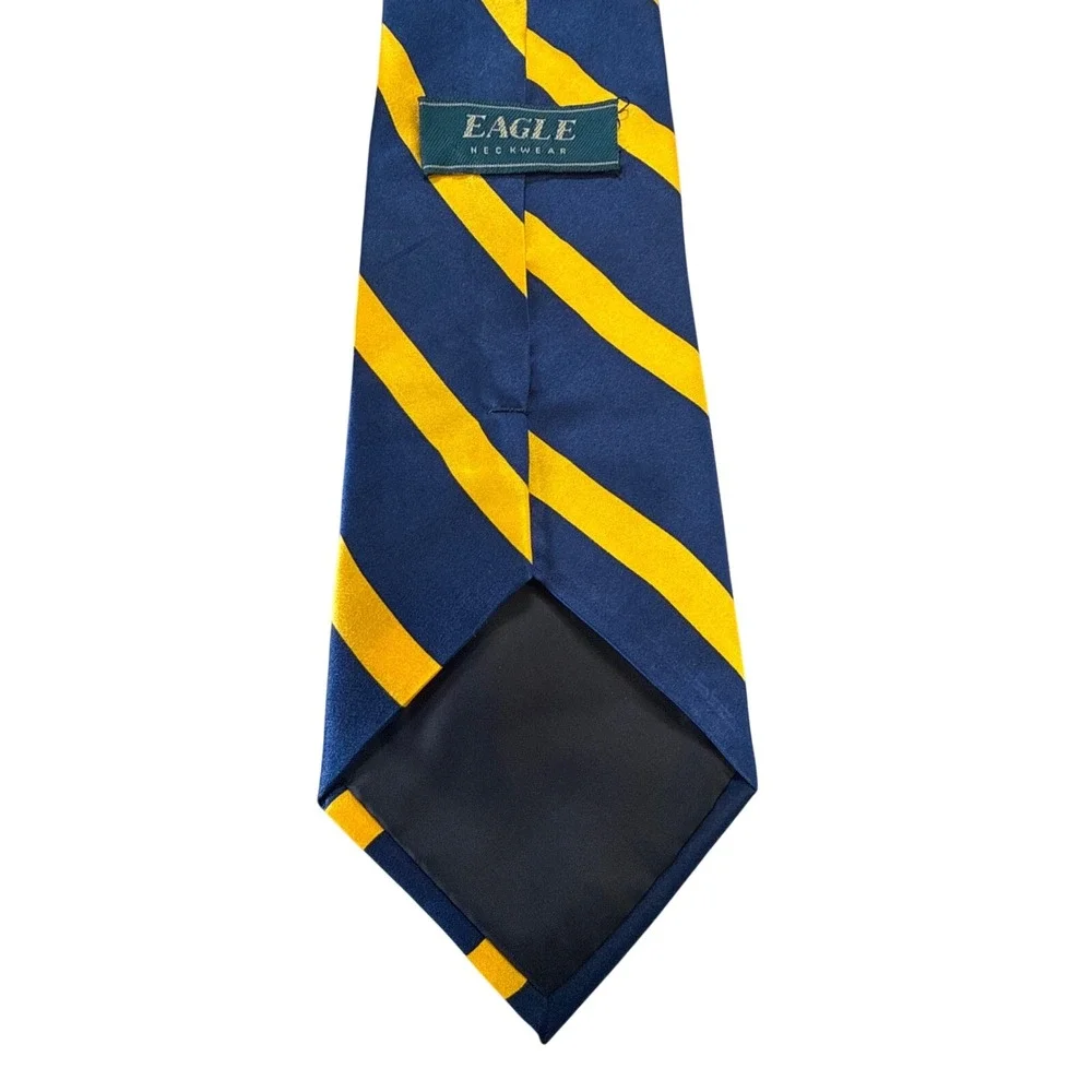 Eagle Neckwear‎ Mens Silk Tie Navy Blue Yellow Striped Repp Silk Necktie 59 Inch